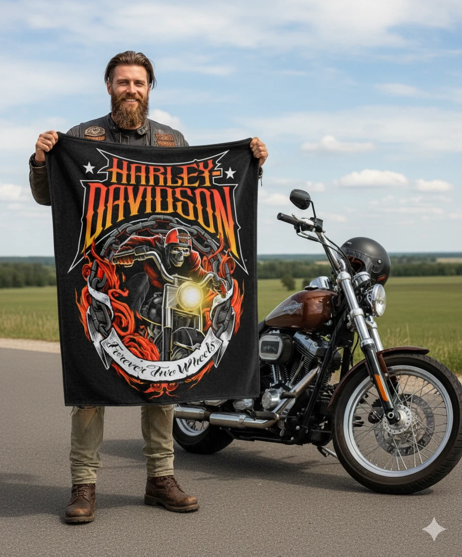 Forever Two Wheels Haarleyy Davidson Fleece Blanket for Bikers