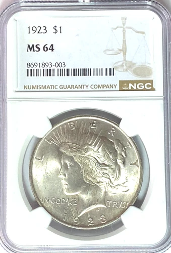 1923 $1 Peace Silver One Dollar US NGC MS64