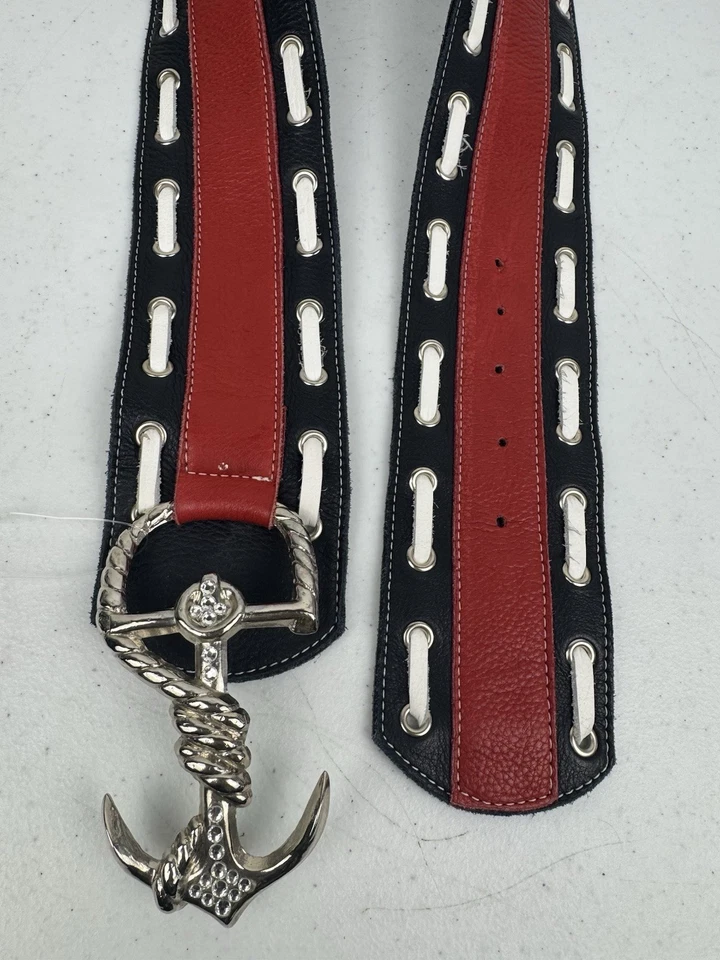 Cinturón ancho de cuero genuino Leatherock para mujer ancla náutica talla 34” hecho en EE. UU. Foto 2 de 4