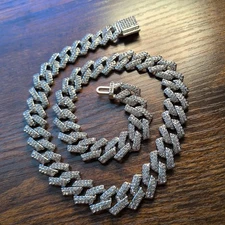 Moissanite Cuban Link Chain Necklace Wide Iced Out 20 Inches Long 20mm Wide