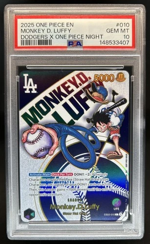 2025 One Piece Monkey.D.Luffy Dodgers x One Piece Night Promo #EB02-010 PSA 10