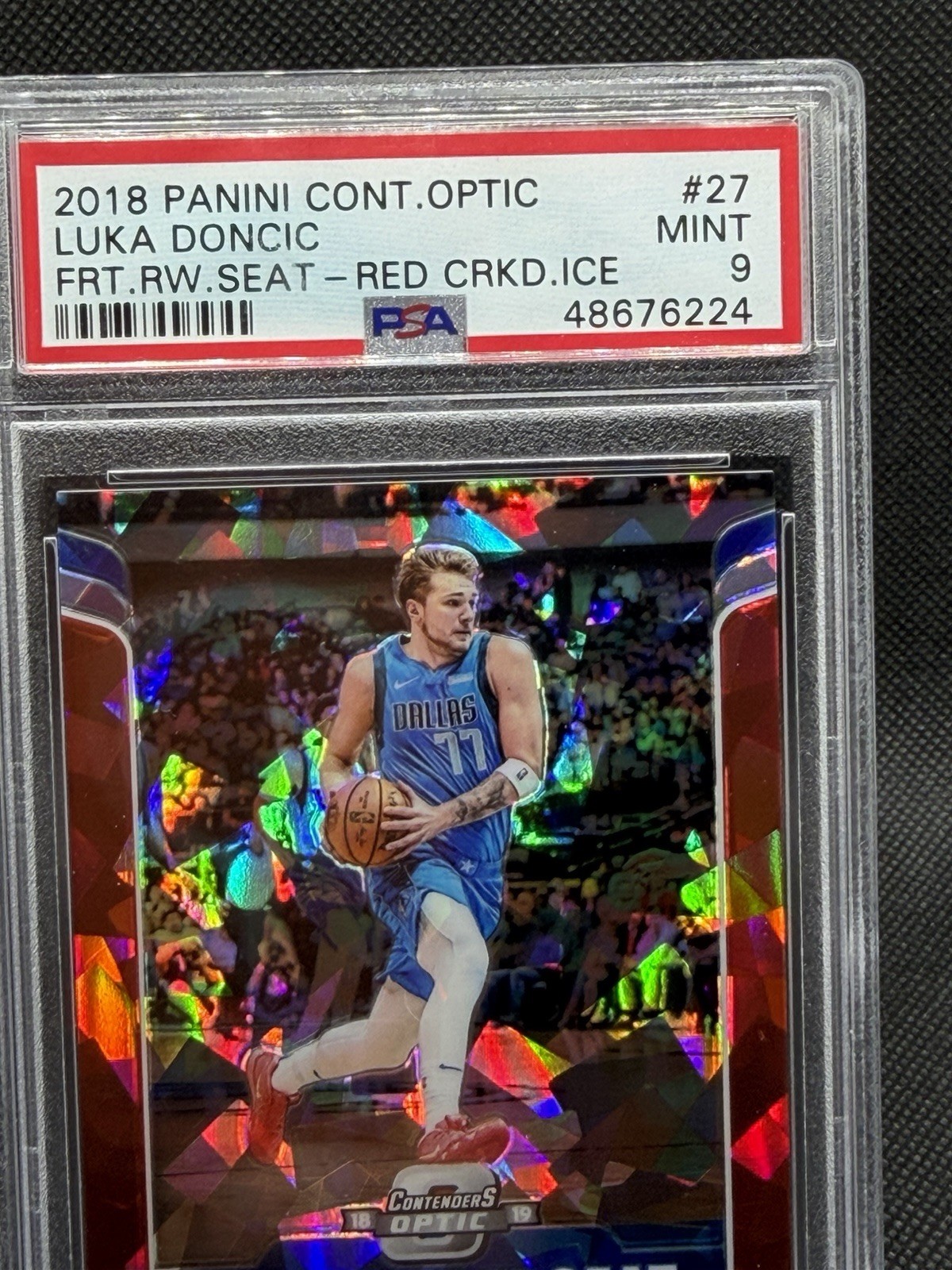 2018 Contenders Optic Front Row Seat Red Ice Prizm Luka Doncic #27 RC PSA 9 view 2