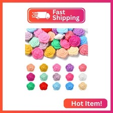 Ipotkitt 30 Pcs 15 Styles Rose Silicone Focal Beads Rubber Flower Spacer Beads C