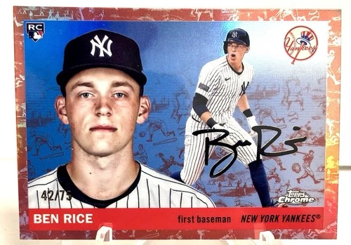 2025 Topps Chrome Platinum Ben Rice Cream/Rose Gold Toile Refractor NYY RC /75