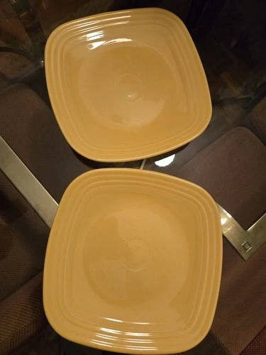 Set Of 2 Homer Laughlin Fiesta Square Dinner Plates 10-3/4"  Sunflower Yellow