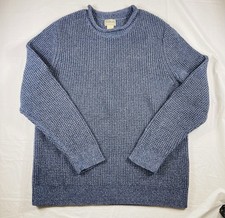 LL Bean Roll Neck Fisherman Sweater Mens L Marled Cotton Oarsman Knit
