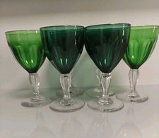 6x Val st Lambert, Russischgrüne Kristallgläser,  Weingläser.  H-ca 13,3-13,5cm