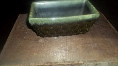 Vintage Hull USA A4 Planter Scalloped Green Drip Glaze MCM Rectangle Planter
