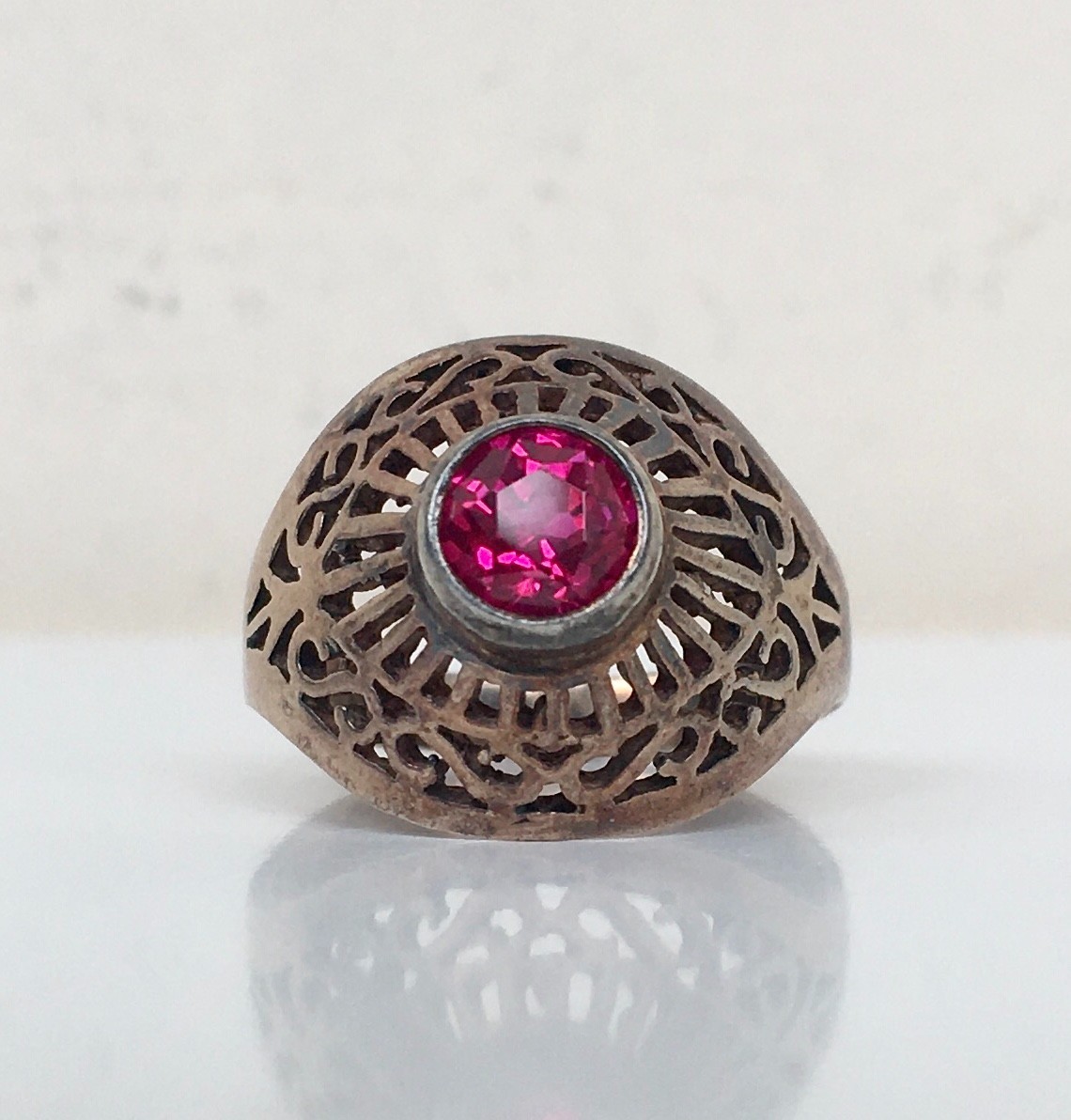 Ring № 66 Vintage Soviet Red Ruby Ring Silver Rin… - image 11