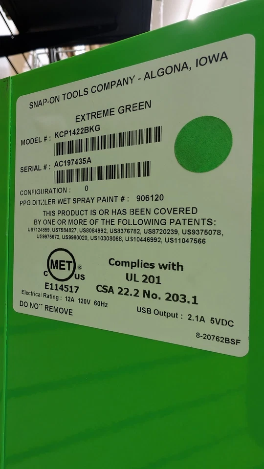 Snap On 10-Drawer Tool Box Cart 55"x24"x43.5" - NEW W/POWER STRIP #KCP1422KG - Image 3 of 4