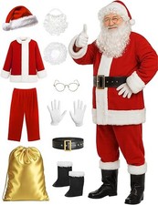 10-Pc Men's Professional Santa Claus Costume Velvet Red Suit New