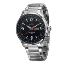 Adi Men's Stainless Steel Watch with Day-Date & Tachymeter, Black Dial, 42mm
