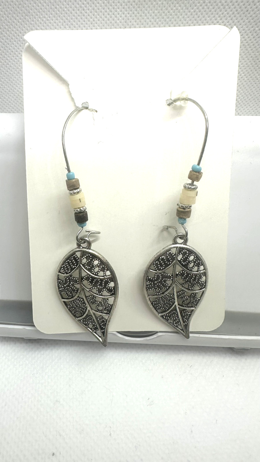 Long leaf beaded dangle drop earrings - image 3