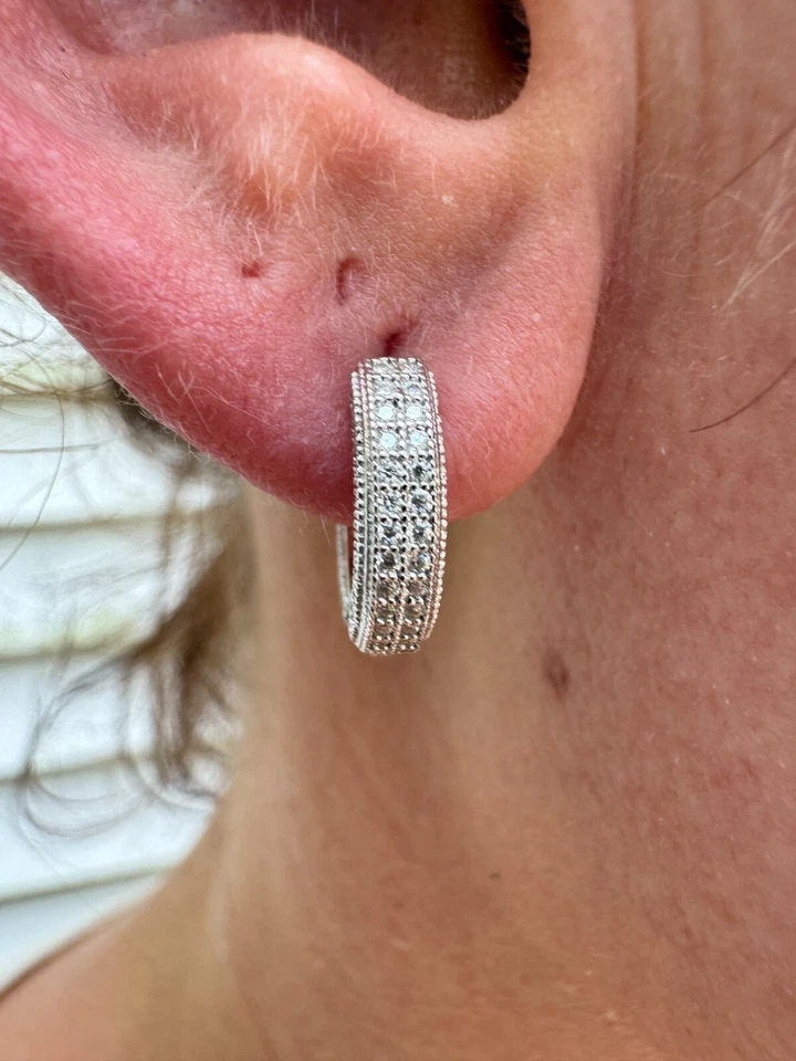 Moissanite Real 925 Silver Small Huggie Hoop Earrings 12mm Mens Ladies Hoops - Image 4 of 4