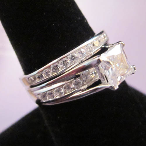 PLATA ESTERLINA Oro Blanco Moderno 4,5 quilates CT Prolongación Ajuste CZ 2 Anillo Talla 7 - Imagen 2 de 8