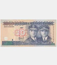 1997 Lithuania banknote 10 Litu Litai Litas – Series AAA, UNC
