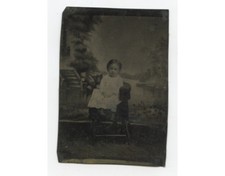 CUTE CHILD ON POSING STOOL - TINTYPE STUDIO PORTRAIT 1/6 PLATE