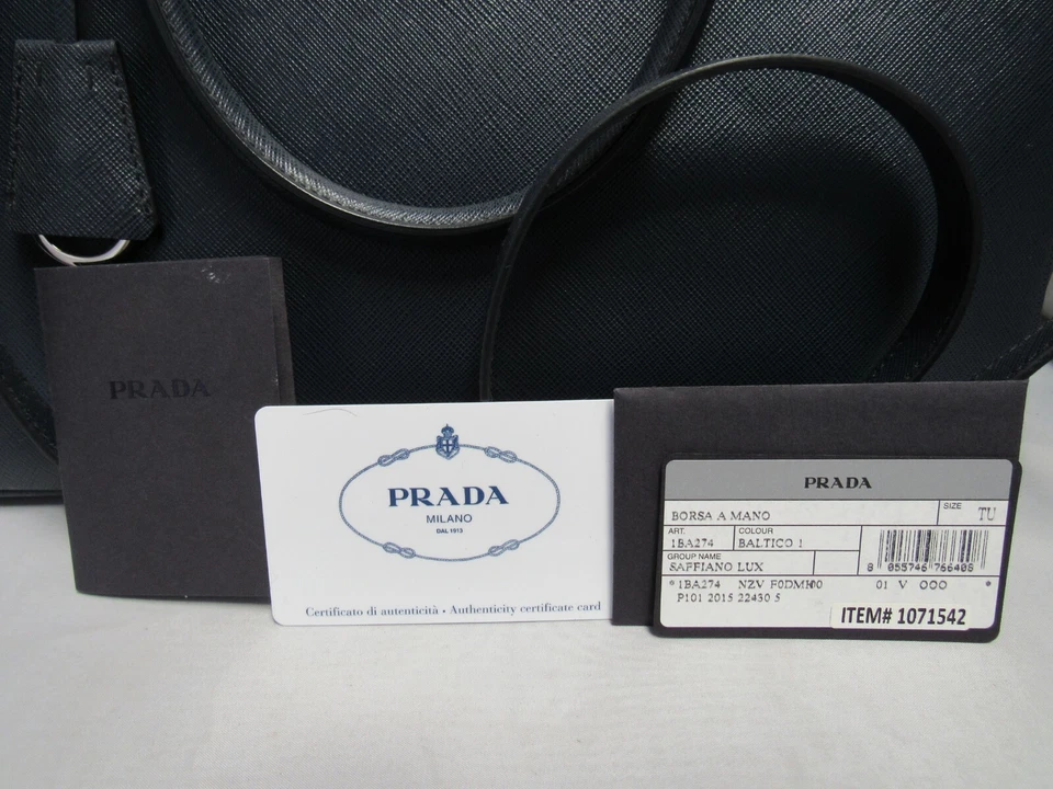 PRADA 1BA274 Galleria Baltico Navy Saffiano Leather Medium Double Zip Tote Bag - Image 4 of 4