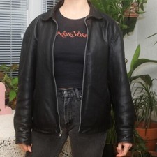 Gap Oversized Leather Jacket Vintage 1990s Black Zip Up Cute Classic Biker, Sz M