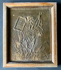 MOSES HOLDING THE TEN COMMANDMENTS BRONZE RELIEF SCULPTURE FRAMED 7 3/4 X 9 1/2" — photo 1