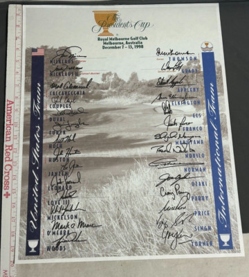 1998 PRESIDENTS CUP golf tournament Limited PLAYER SIGNED Poster NICKLAUS DUVAL