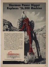 Publicité Sherman Products 1956 : Power Digger - C & D Digging Co., support tracteur Ford