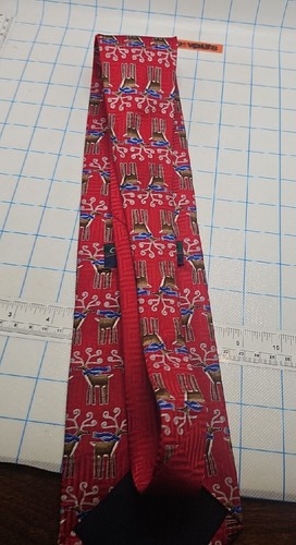 VTG Silk Ties Xmas Claybrooke DESIGNS Reindeer Red Base Silk - Picture 3 of 4