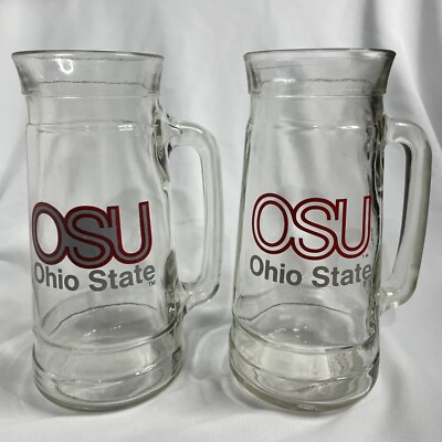 Lot Of 2 The Ohio State Buckeyes Glass Mug Jar Beer Stein OSU Mug O Nuts