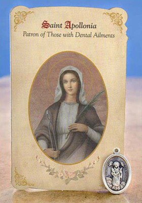 Saint Apollonia(Patron St for Dental Ailments) Prayer Card + Medal, New #PCM-05