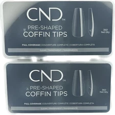 2 - CND Pre-Shaped Coffin Tips Clear Full Coverage 360 CT. x 2 BNIB