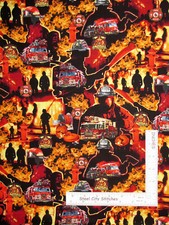 Firefighter Fire Truck Fabric Flames Cotton 580 Elizabeths Studio By The Yard