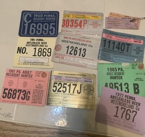 Vintage Pennsylvania Hunting Licenses  Large Lot over 35.   1960 And Up.
