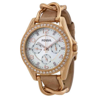Fossil Riley Multi-Function Sand Dial Bone Leather Ladies Watch ES3466