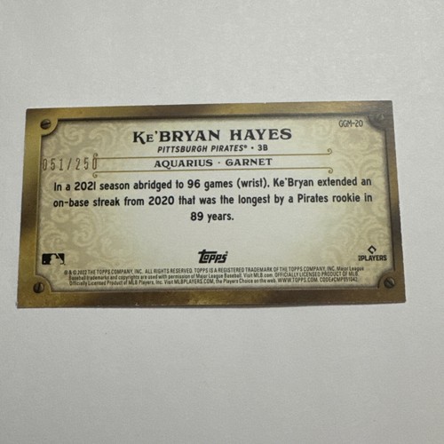2022 Topps Gypsy Queen Gems #GGM-20 K’Bryan Hayes 051/250 Pirates Mini Card - Picture 4 of 5