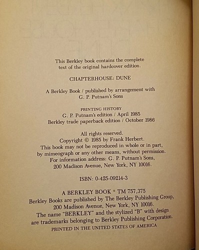 Chapterhouse Dune - Frank Herbert Vintage Sciene Fiction 1986 Berkeley Trade Pb - Picture 3 of 10