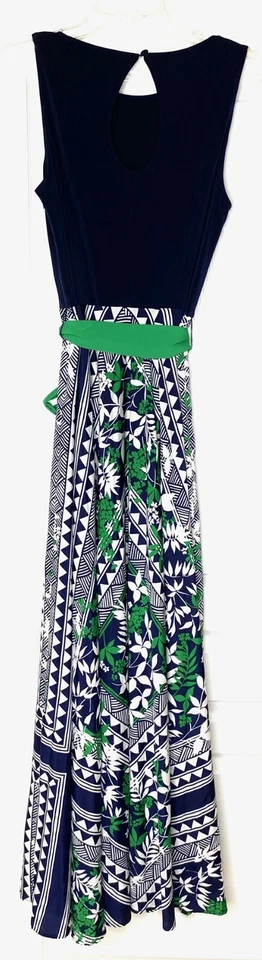 Maxi Vestido ELIZA J Verde Marino Chifón Estampado Bufanda Falda Jersey Corpiño Cinturón 10 Foto 3 de 4