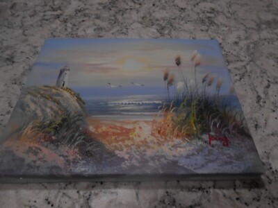 Original Oil On Canvas Lighthouse Seascape By Artist King