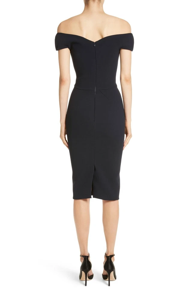 Vestido Vaina ZAC POSEN Azul Marino Gorra Hombro Descubierto Vinculado Crepé 6 = S Foto 2 de 4