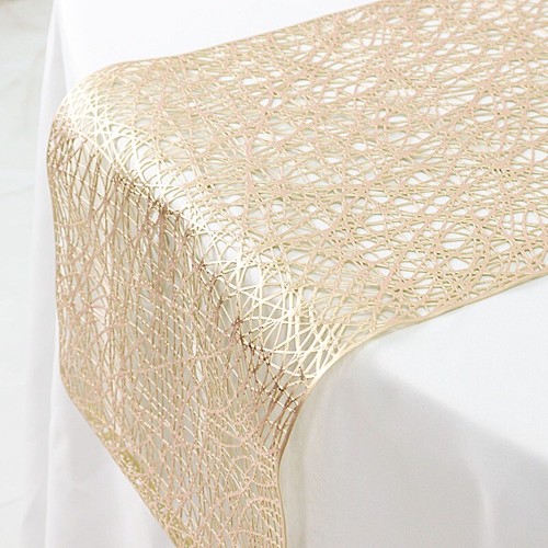 6 ft GOLD Metallic Reversible Woven Plastic Woven Vinyl TABLE RUNNER Party - Picture 8 of 8
