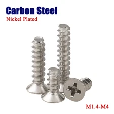 M1.4/M1.7...-M4 Flat Tail Phillips Flat Head Self Tapping Screws Nickel Plated