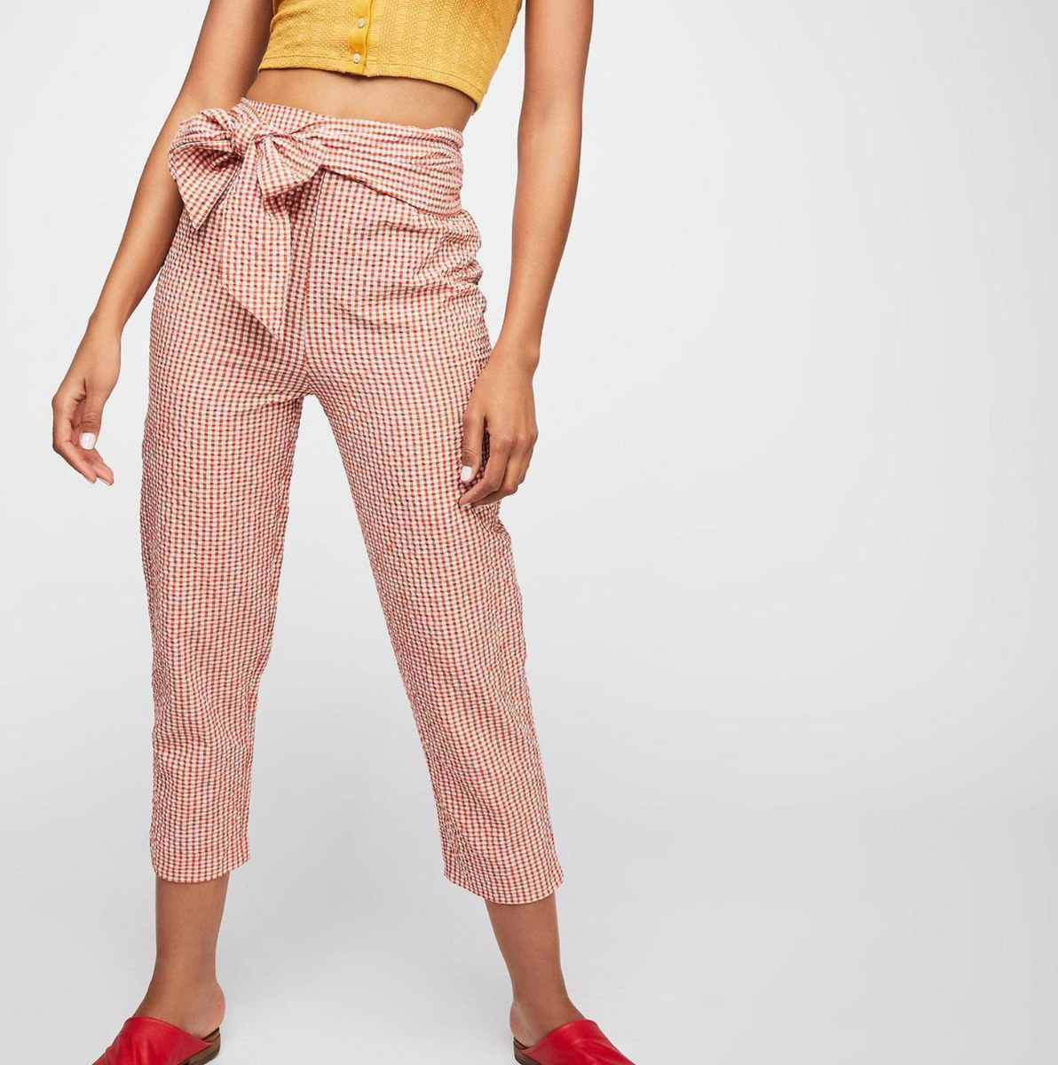FREE PEOPLE West Side Summer Tie Pants Trousers | Gingham FREE PEOPLE West Side Summer Tie Pants Trousers | Gingham