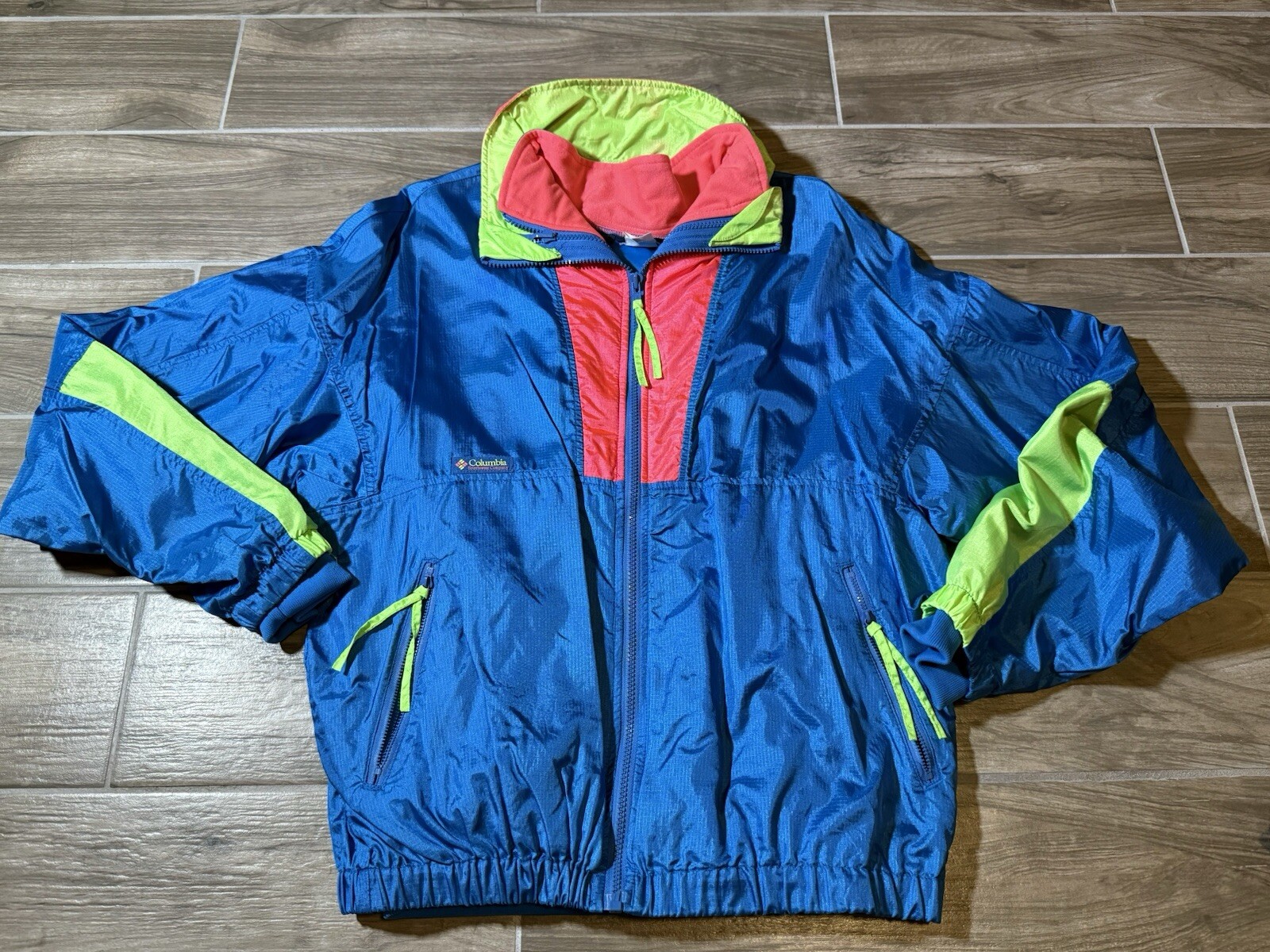 90s Vintage Columbia Neon Fleece Lined Jacket 2-in-1 Mens Medium