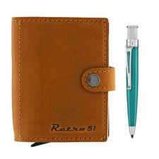 Retro 51 Polarys Modern Traveler Set Cognac Leather w/ Turquoise Ballpoint Pen