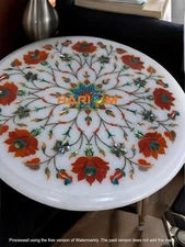 18" Round White Marble Sofa Center Coffee Table Carnelian Floral Arts Home Decor