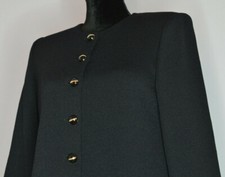 St John 4 Black Santana Knit Blazer Black Gold Logo Buttons Vents Business USA