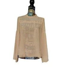 Carolina Belle Chiffon Ruffle Bell Sleeve Keyhole Blouse Size Small