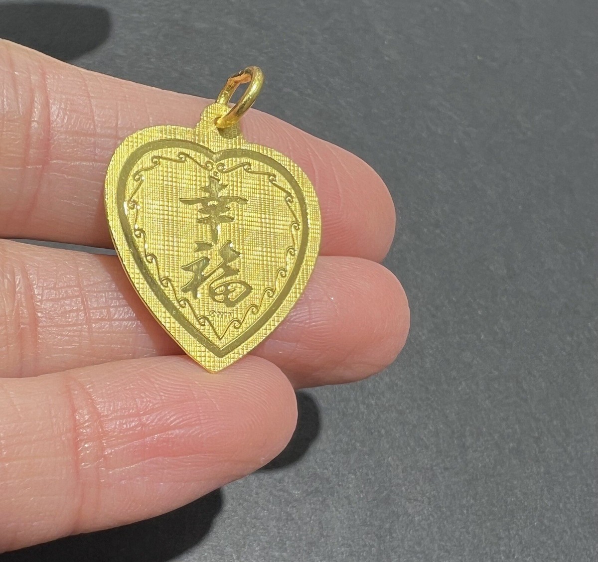 24K Yellow Gold Longevity Heart Shape Pendant | eBay