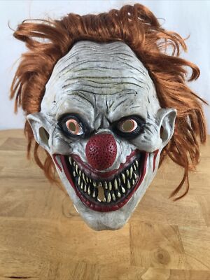 Scary Latex Clown Mask With Red Hair - Horror Halloween Costume Mask For Adults