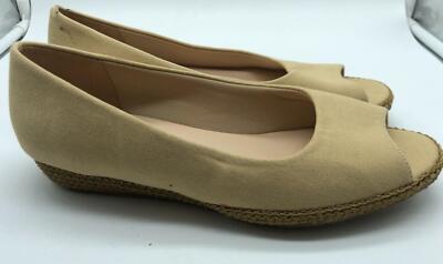 Beacon Womens New Tan Canvas Espadrilles Shoes Size 9 1/2 M Open Toe Low Wedge