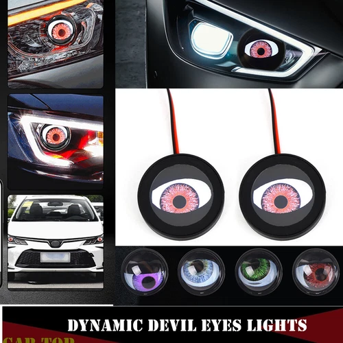 2x LED Dynamic Devil Eyes Lights 12V Car Remote Control Headlight Retrofit Kit